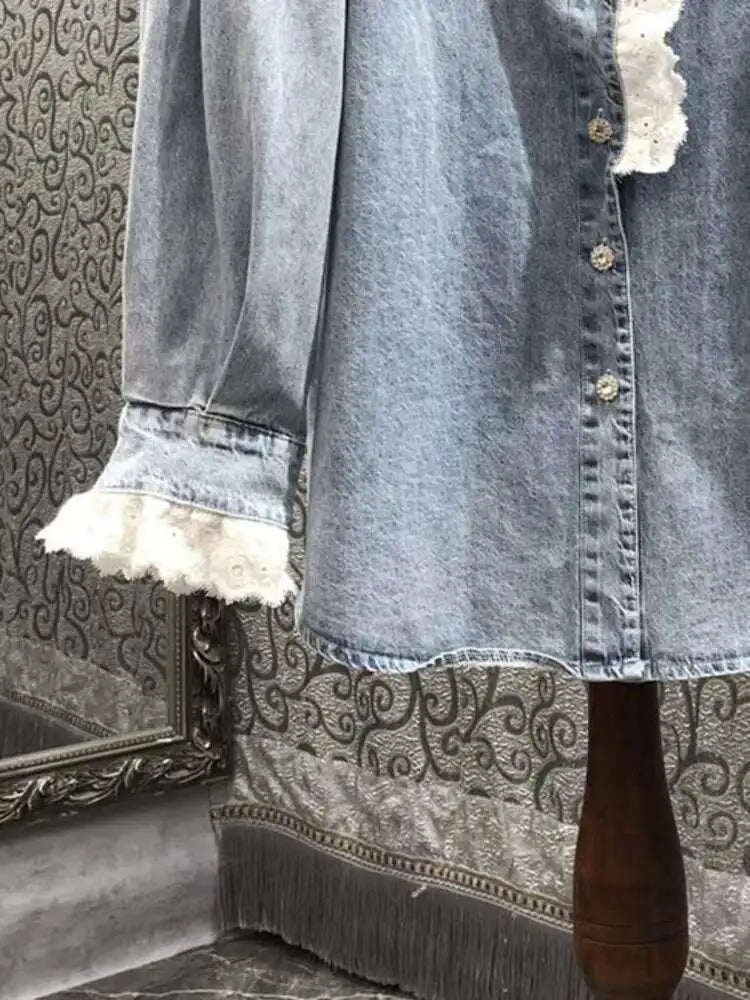 Luxe Ruffled Gemstone Denim Blouse