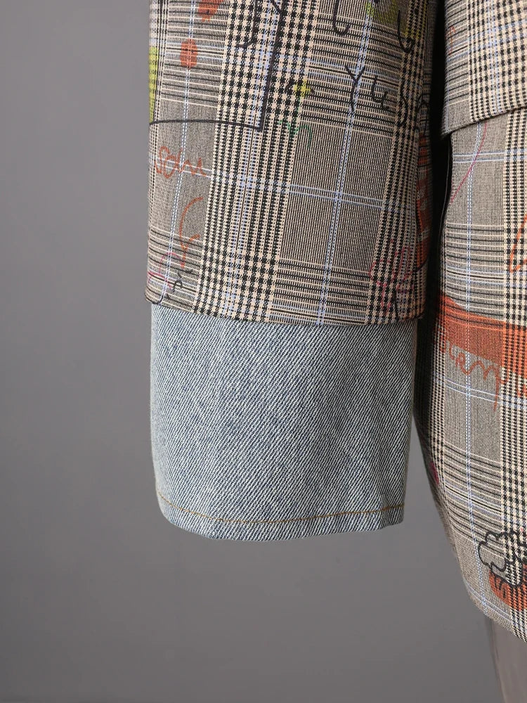 Oversized Modern Plaid Art Blazer