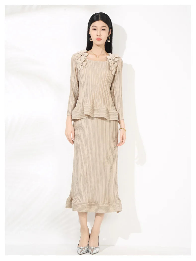Luxury Pleated Top & Skirt - Designer, Formal Event Outfit