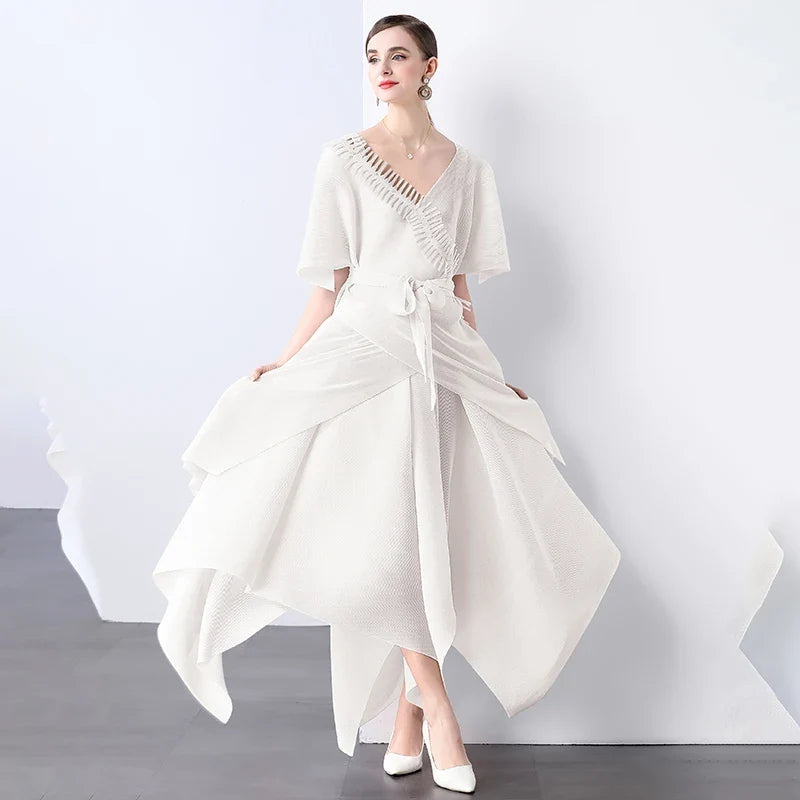 Asymmetrical Plissé Pleated Dress
