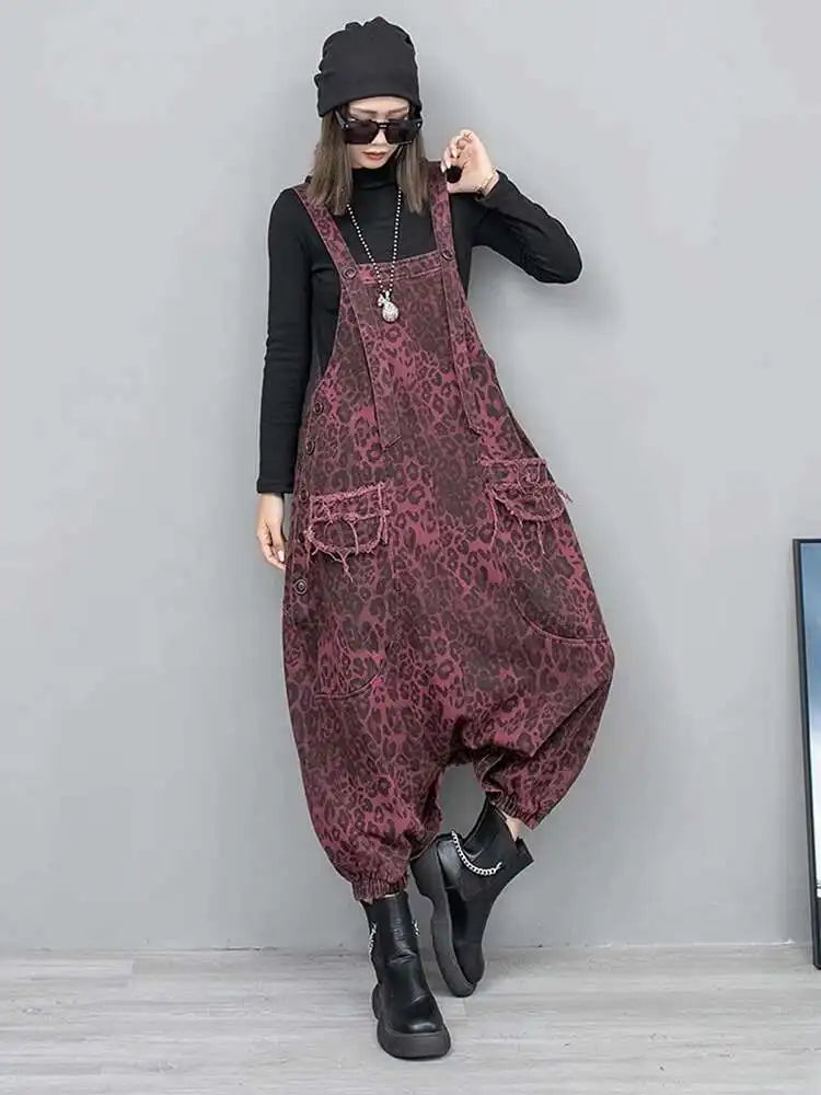 Luxe Leopard Denim Overalls