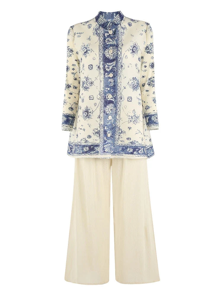 Tailored Fit Pleated Palazzo Pant Set