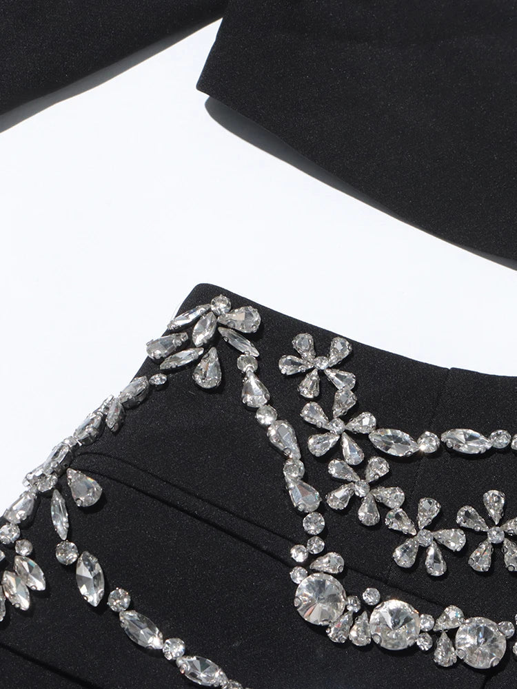 Luxe Sparkling Jeweled Open Shoulder Blazer