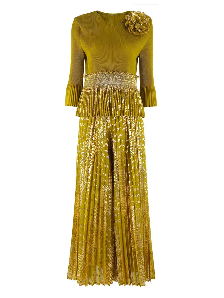 Pleated Palazzo Pant Suit Set - Elegant Wear