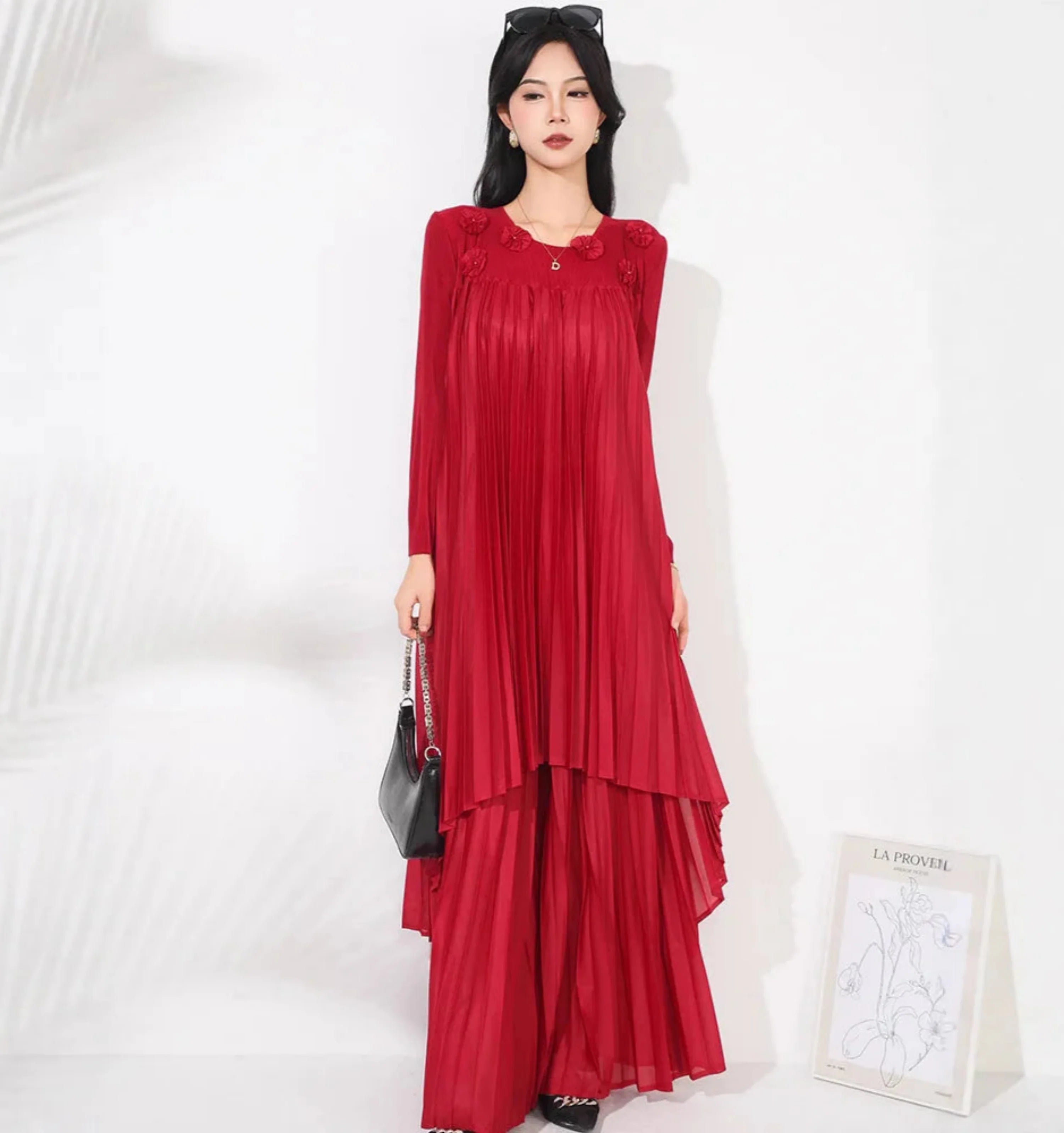 Floral Pleated Wide Leg Pant 2-Piece