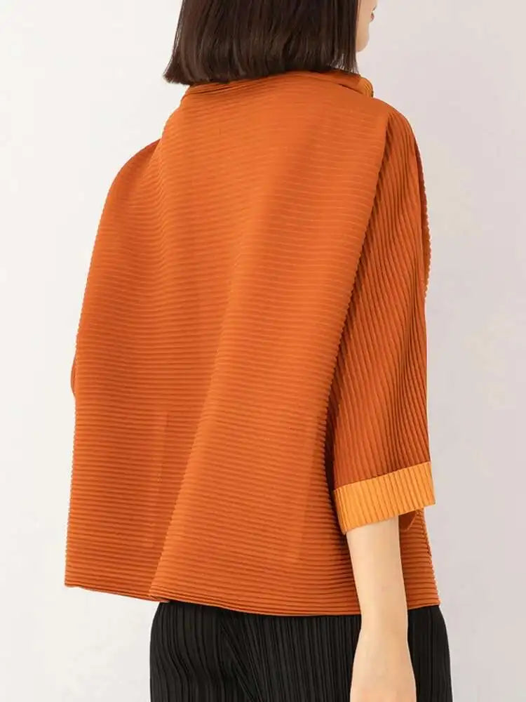 Textured Pleated Buttoned Jacket