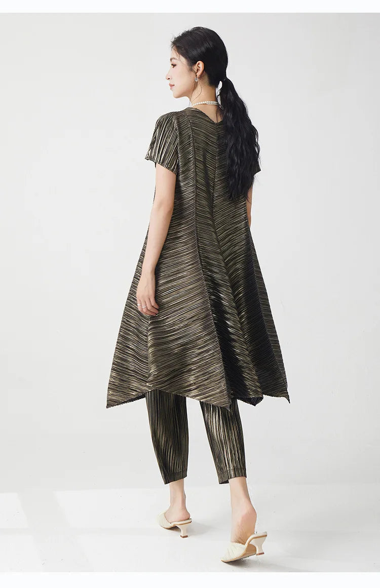 Gold Flowy Pleated Pant & Top Set