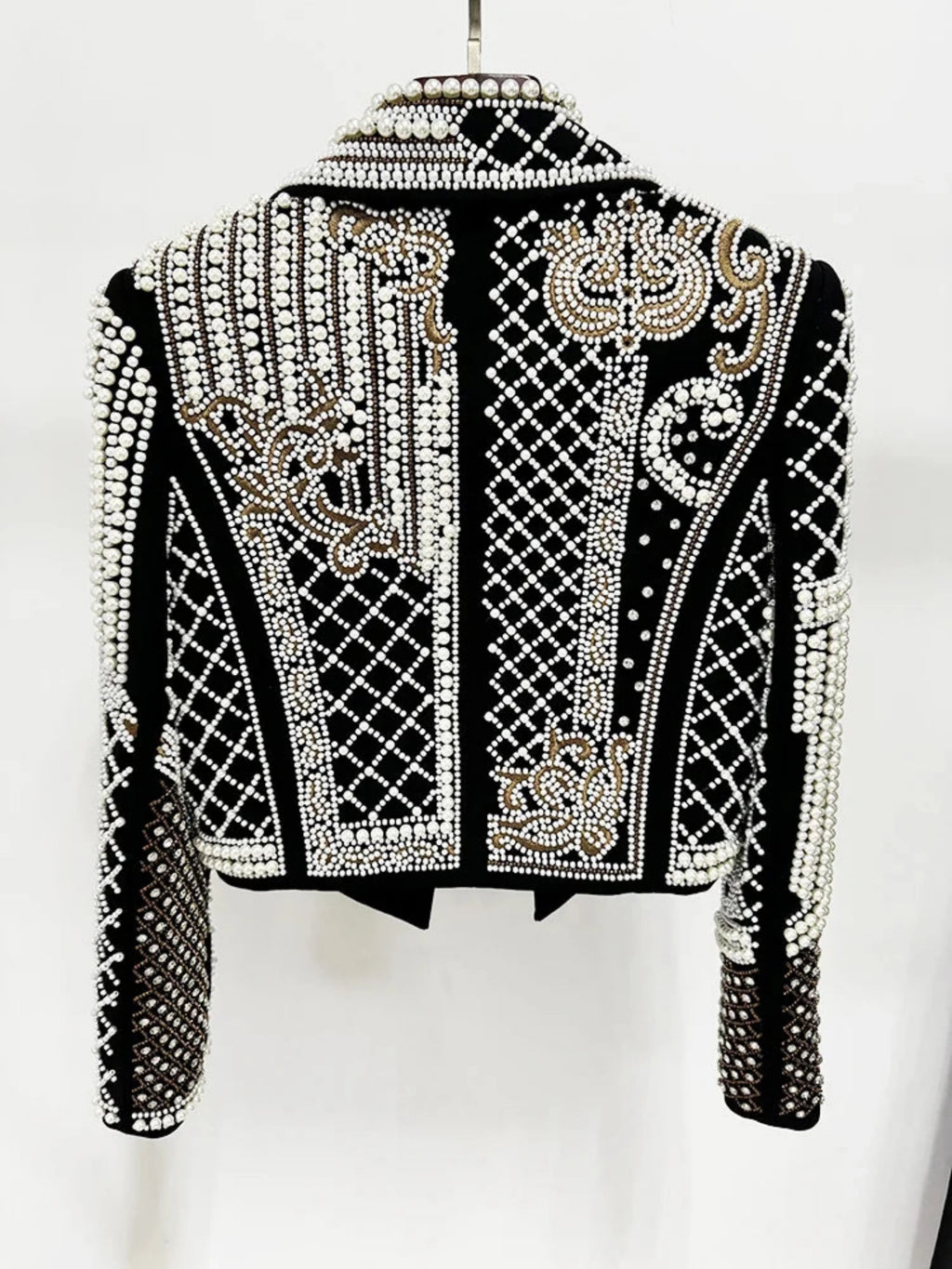 Pearls & Embroidery Cropped Velvet Jacket