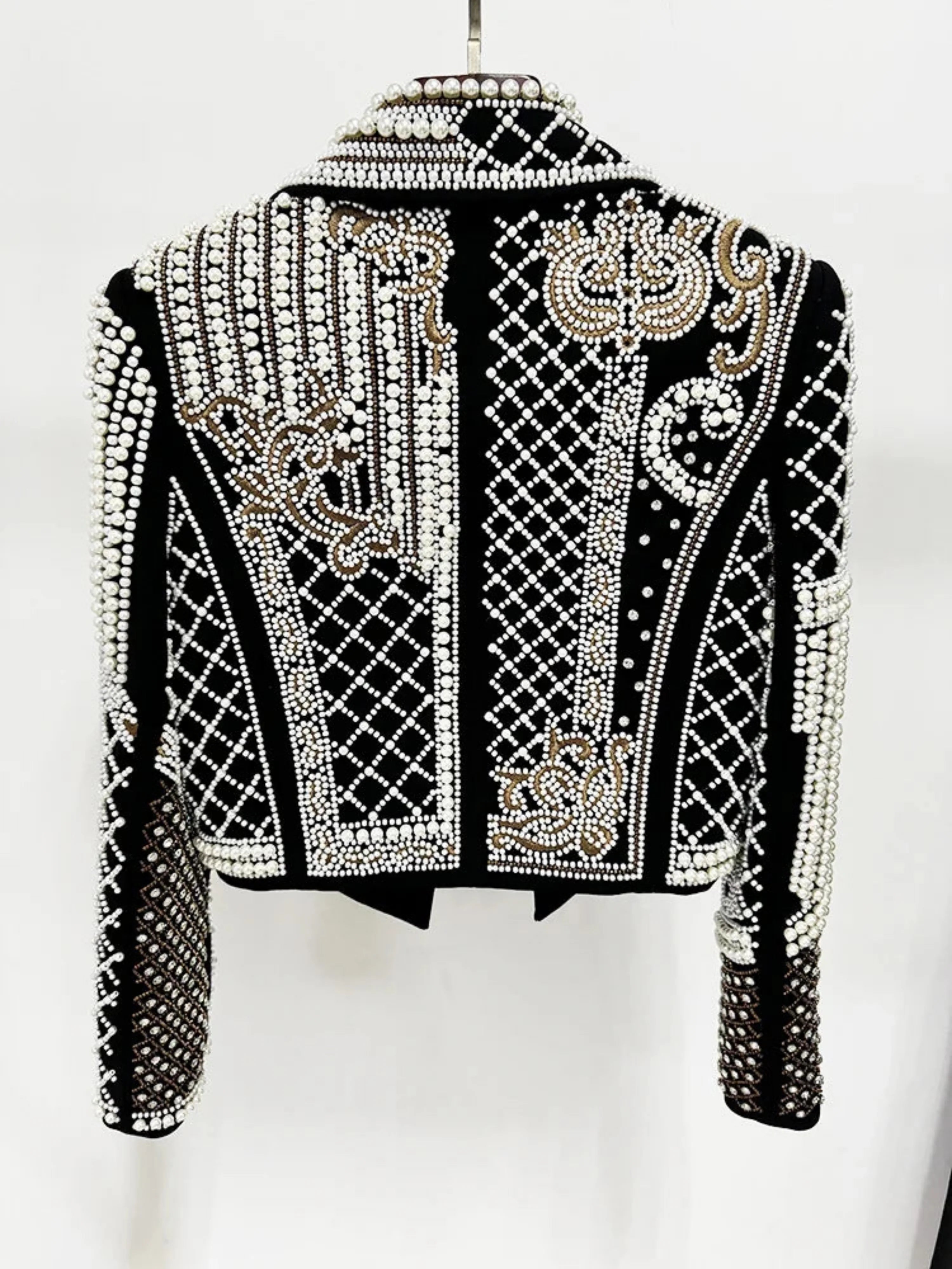 Pearls & Embroidery Cropped Velvet Jacket