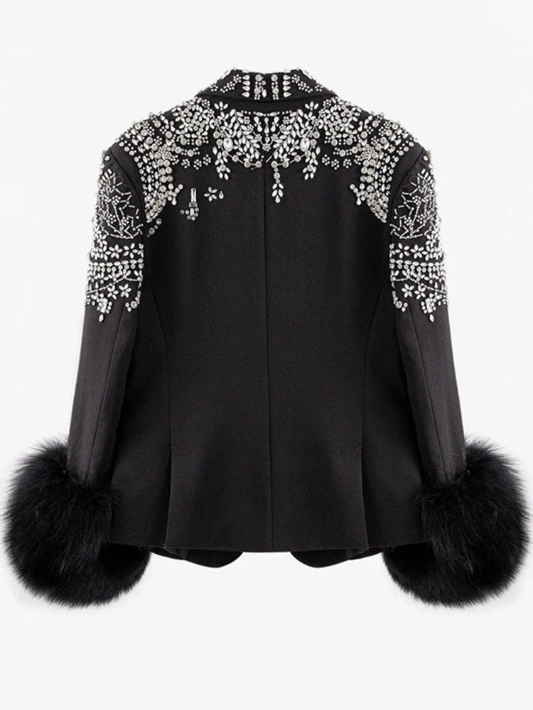 Women's Luxe Diamond Sparkly Faux Fur Blazer