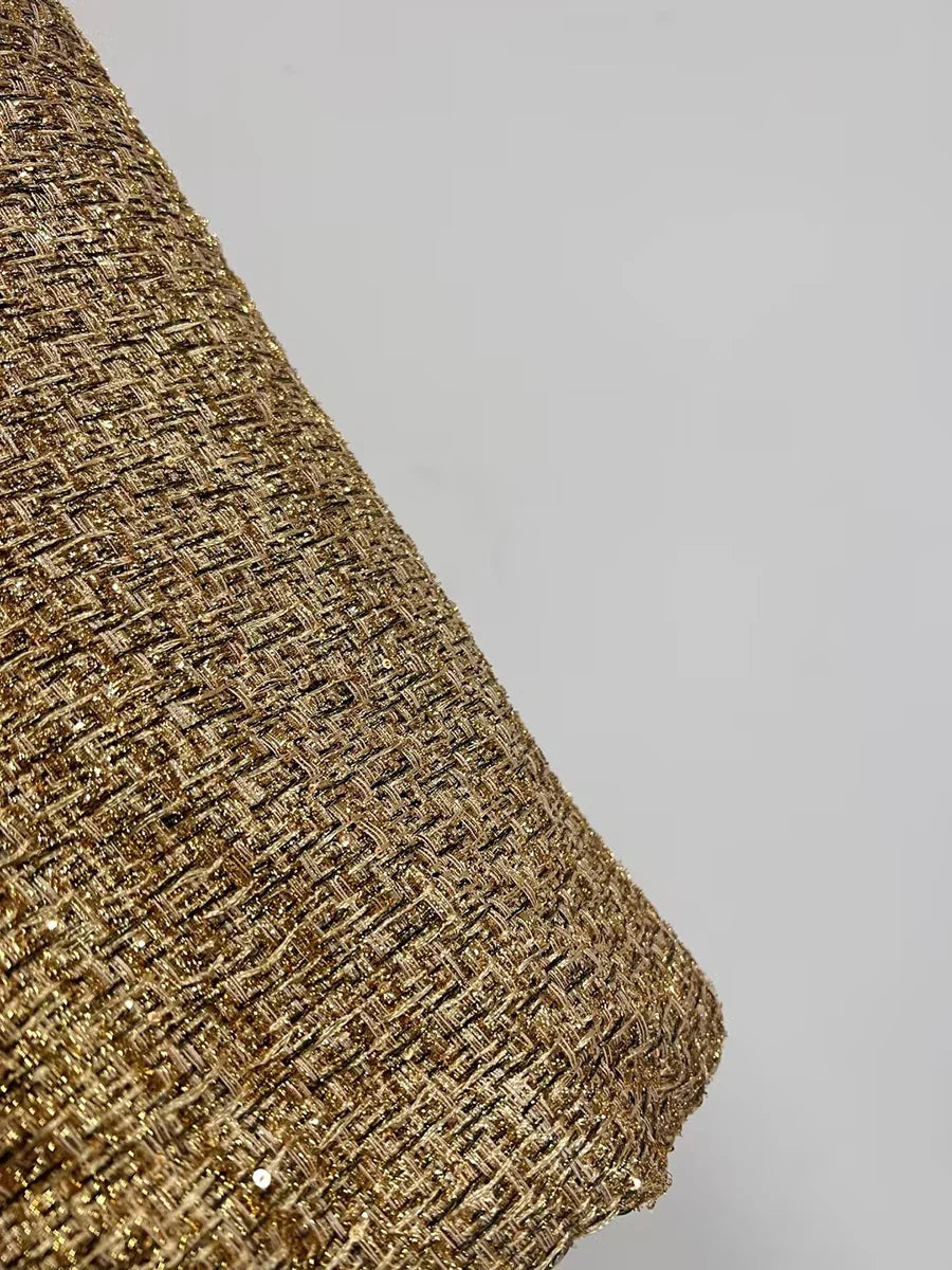 Women's Gold Metallic Tweed Peplum Jacket