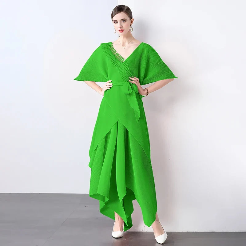 Asymmetrical Plissé Pleated Dress