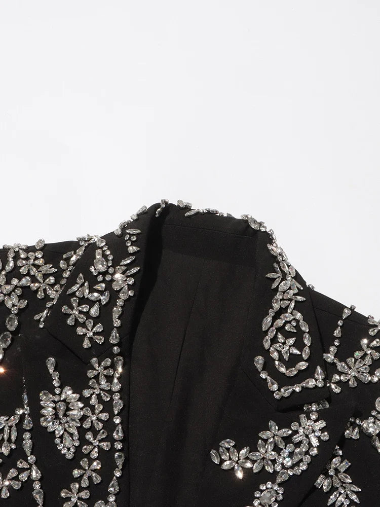Luxe Sparkling Jeweled Open Shoulder Blazer
