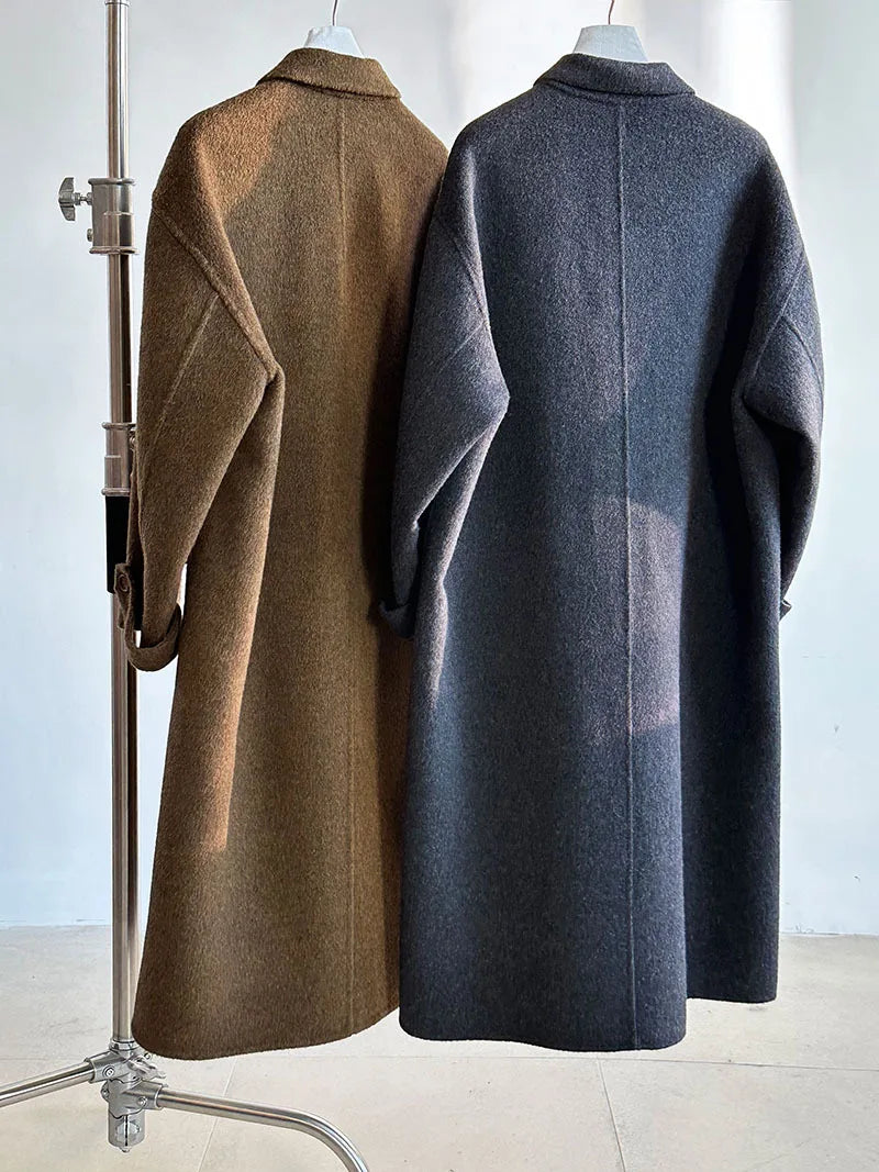 Luxe Oversized Cocoon Wool Zip-Up Long Coat
