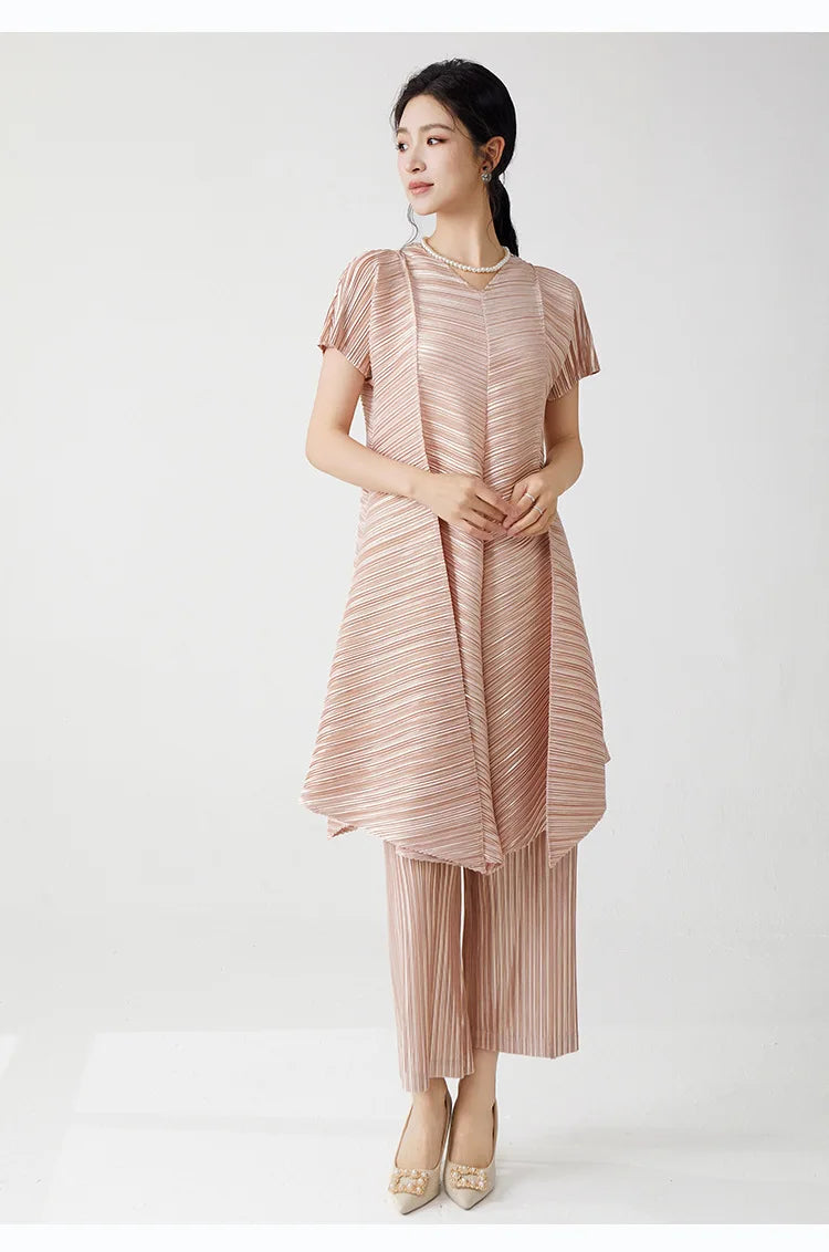 Gold Flowy Pleated Pant & Top Set