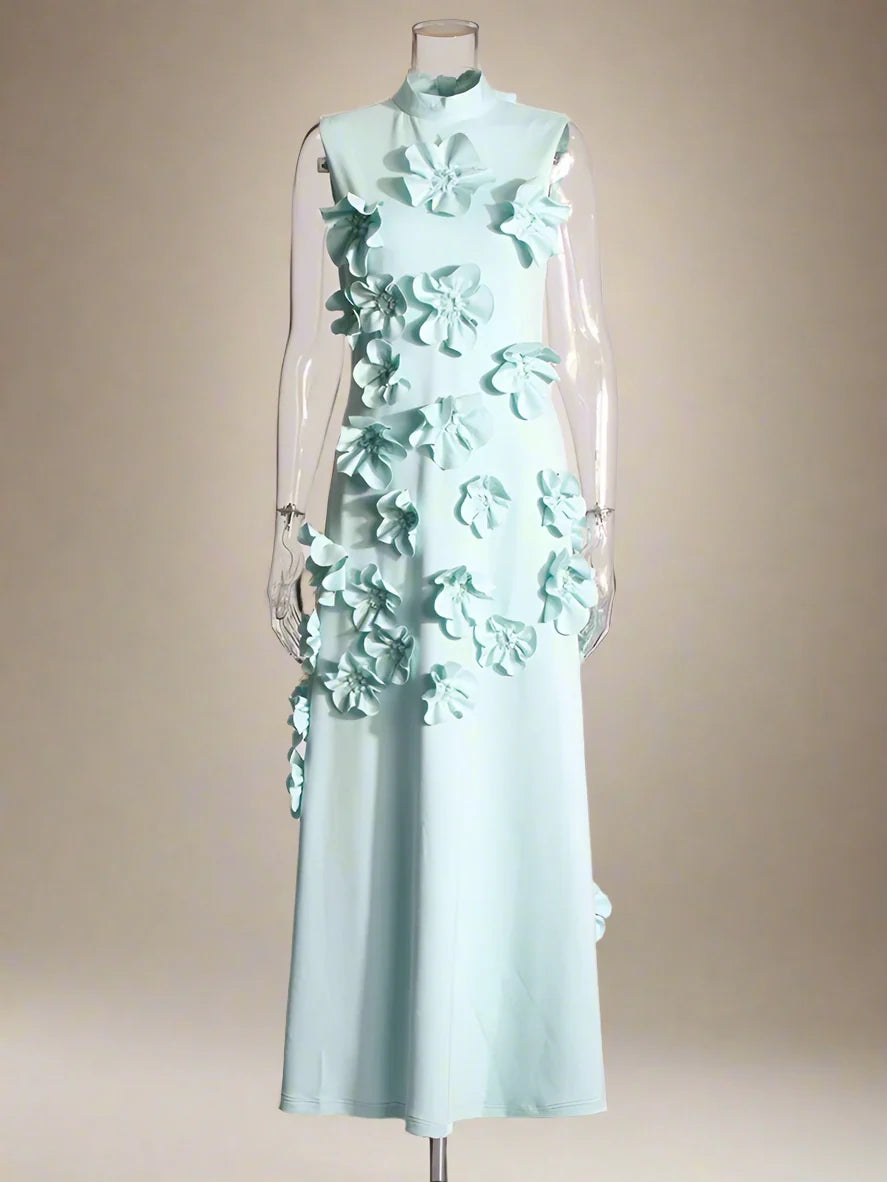 Luxe 3D Floral Midi Sleeveless Dress