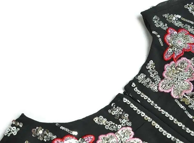 Flowy Sequin-Adorned Evening Dress