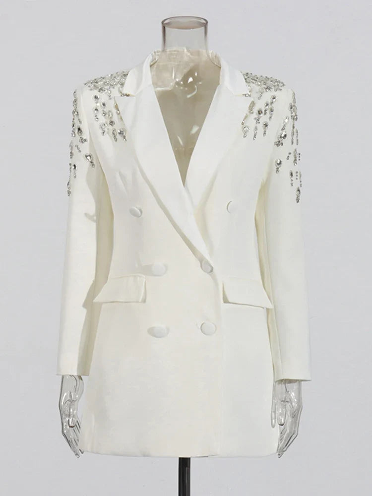 Luxe Crystal-Embellished Double-Breasted Blazer