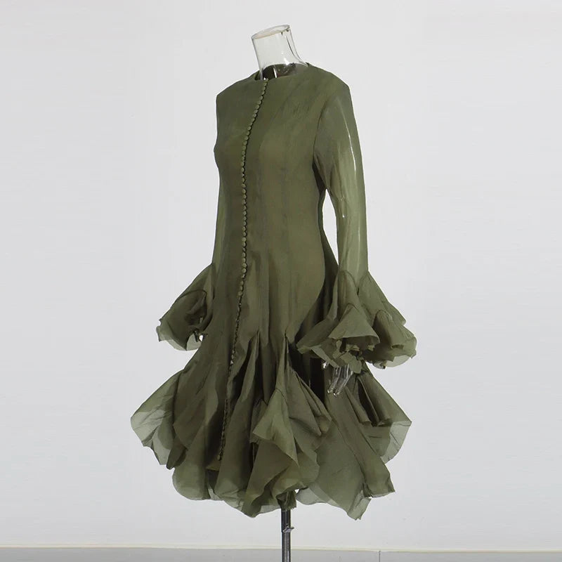 Fitted Bell Sleeve Chiffon Mini Dress