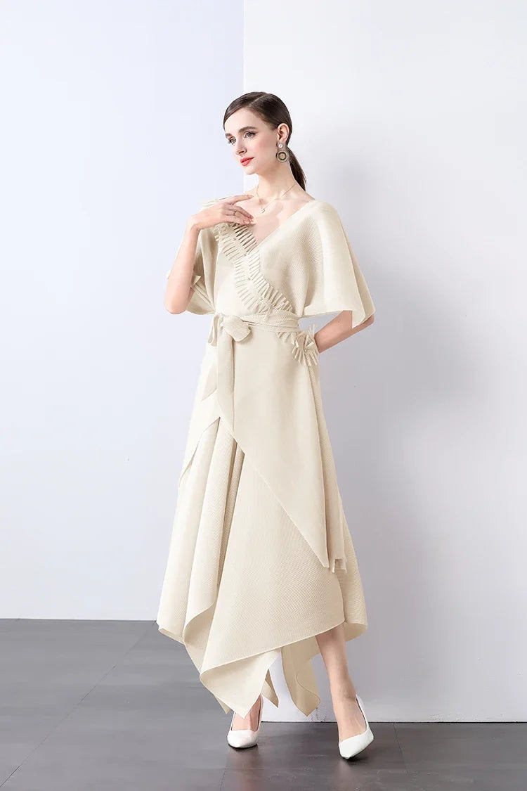 Asymmetrical Plissé Pleated Dress