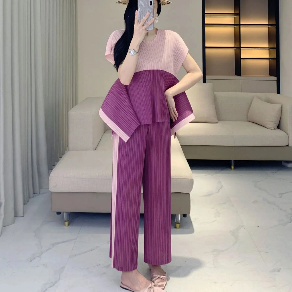 Geometric Pleated Top & Pants Set