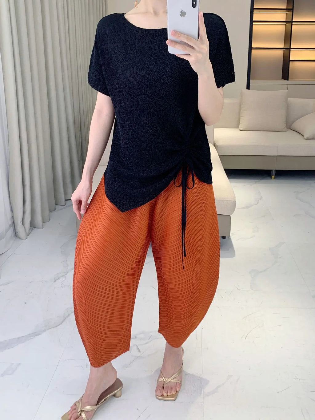 Plissé Pleated Palazzo Pants