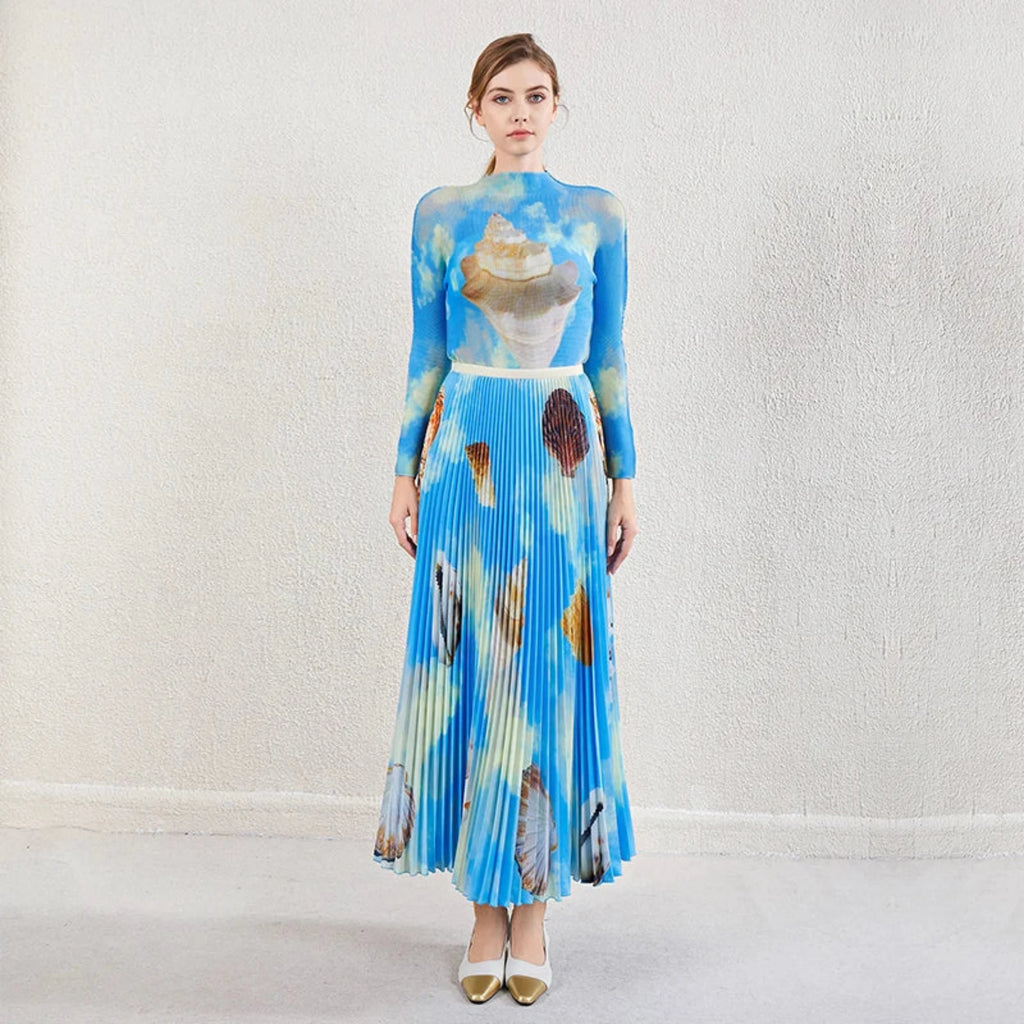 Plissé Shell Print 2-Piece Skirt Set