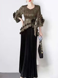 Pleated Metallic Top and Skirt Evening Formal Set