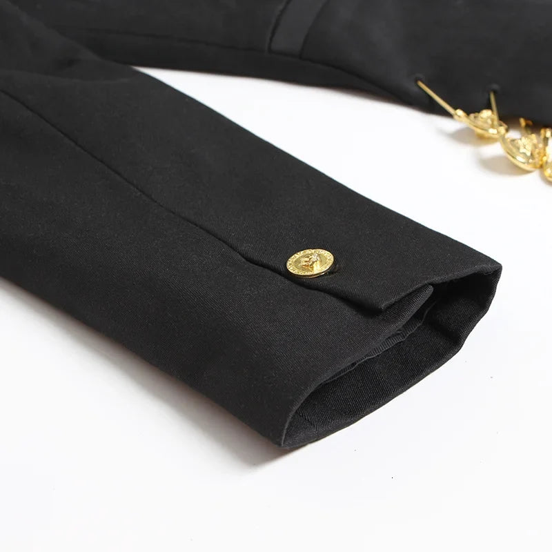 Women's Luxury Black Gold Safety Pin Blazer
