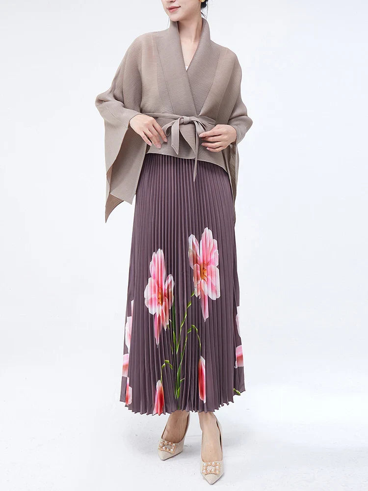 Luxury Floral Print Pleated Skirt and Top Set