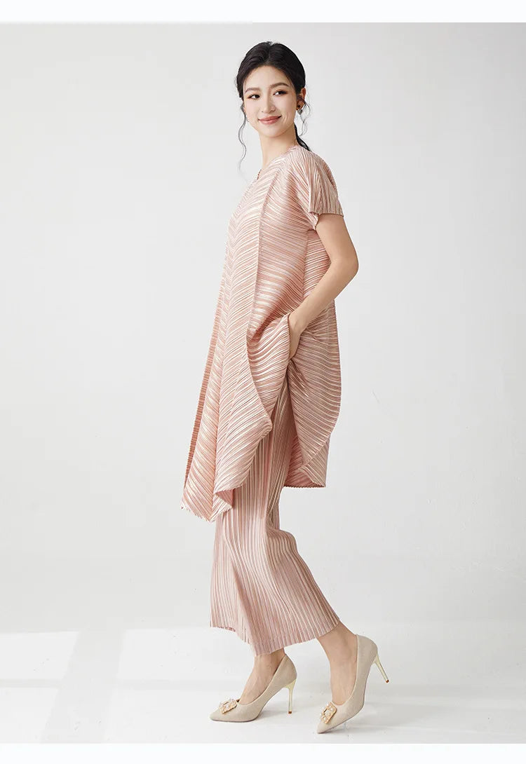 Gold Flowy Pleated Pant & Top Set
