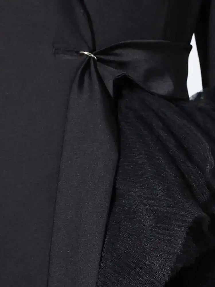 Asymmetric Tulle Full-Length Blazer