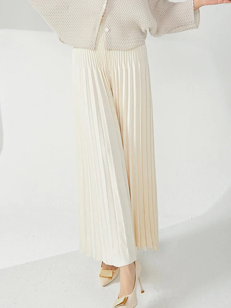 Luxe High-Waisted Plissé Pleated Trousers