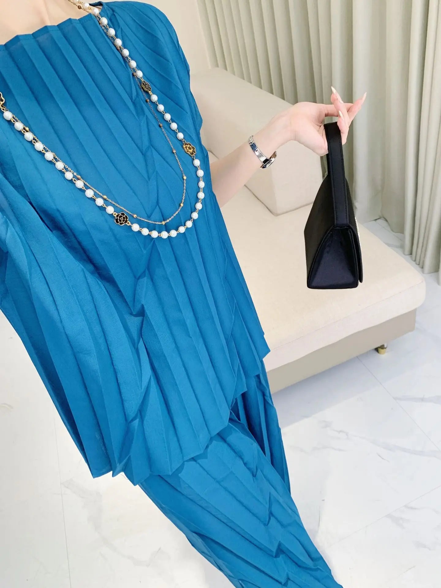 Pleated Vertical Wide Leg Set