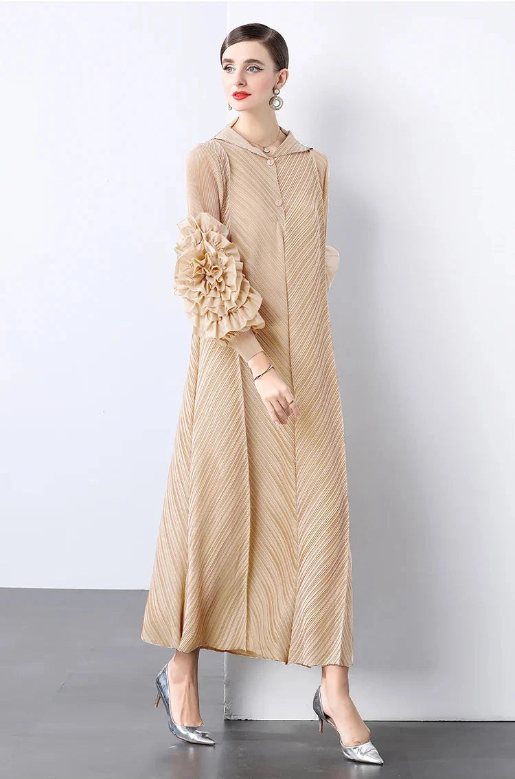 Plissé Pleated Long Sleeve Dress