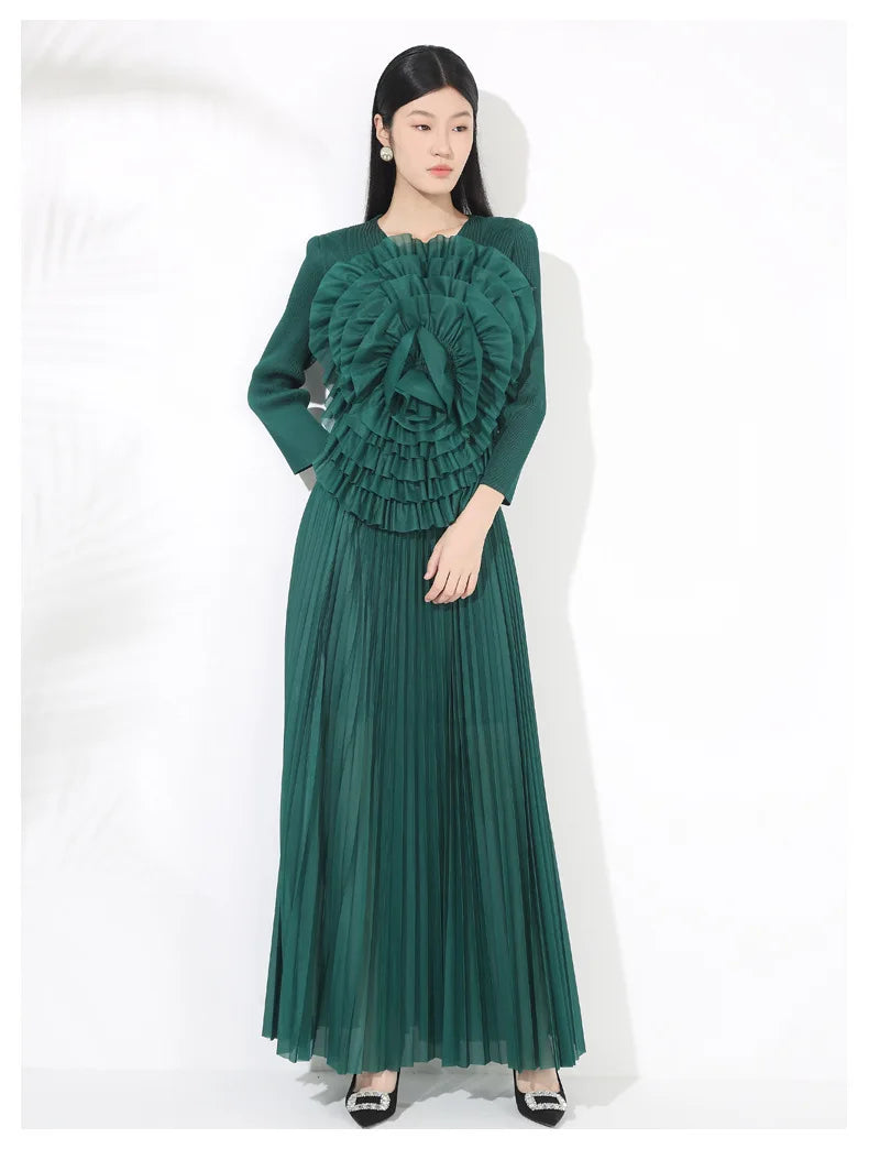 Luxury Formal Pleated Midi Skirt Set