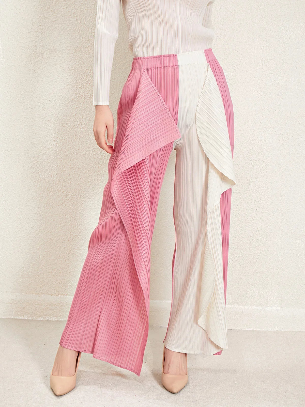Women's Luxurious Pull-on Plissé Pleated Wide Leg Pant