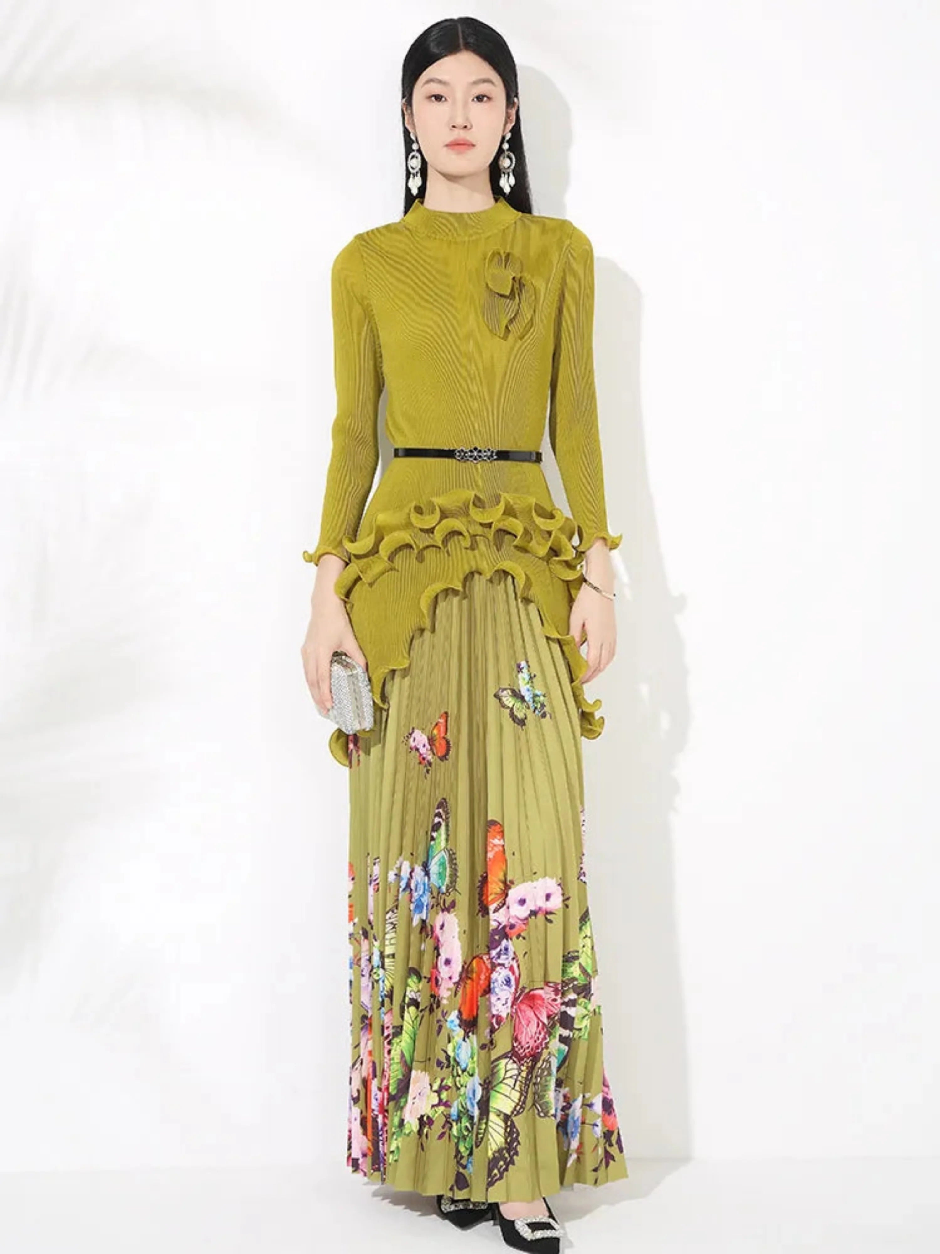 Petite Japanese Pleated Butterfly Skirt Set