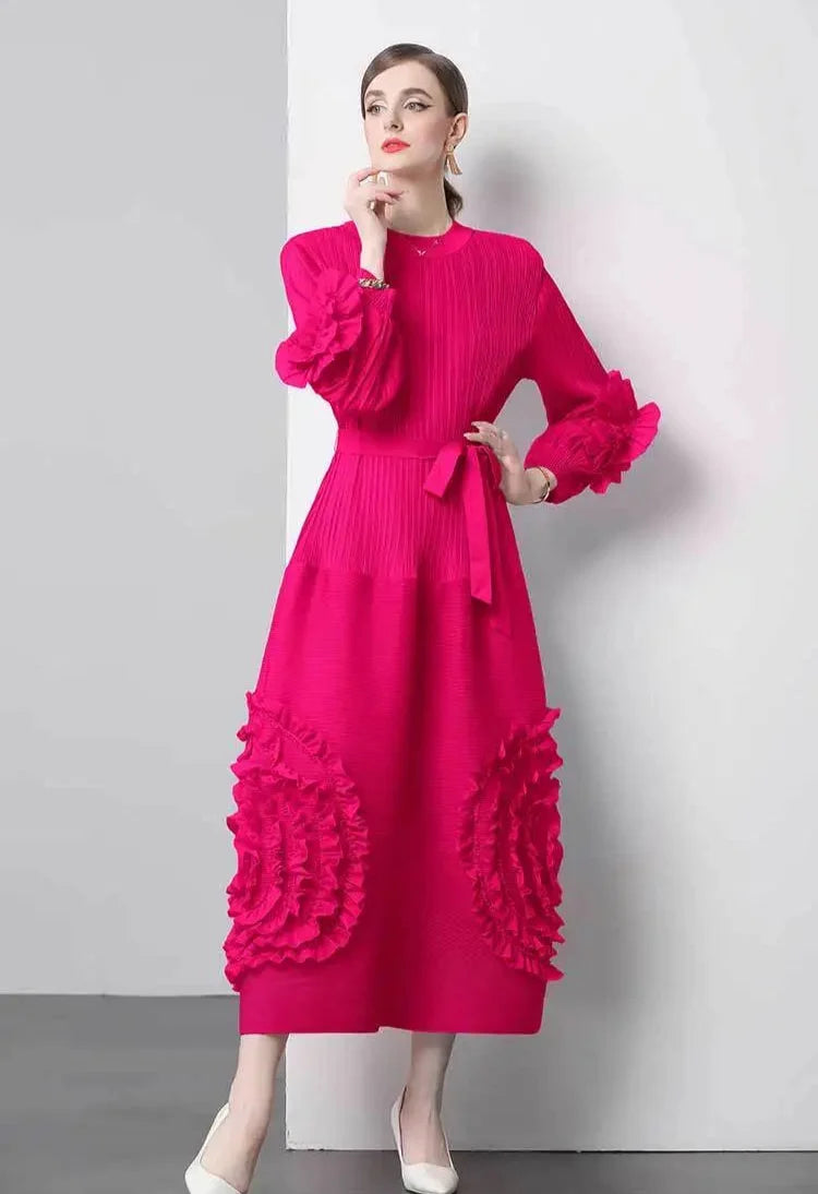 Chic Japanese Plissé Midi Dress