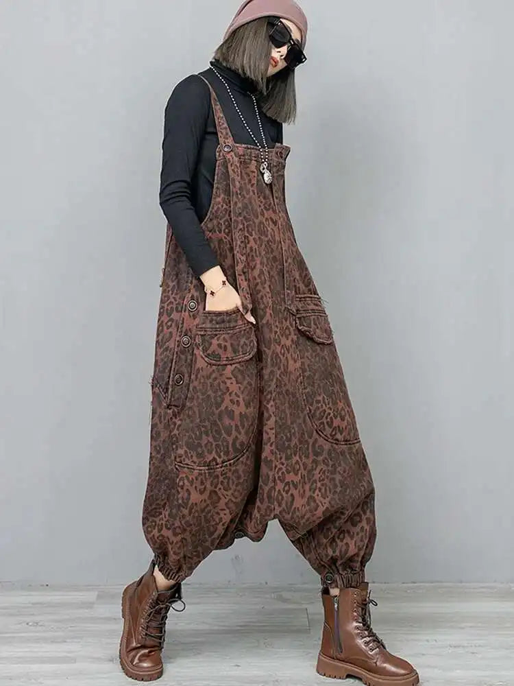 Luxe Leopard Denim Overalls