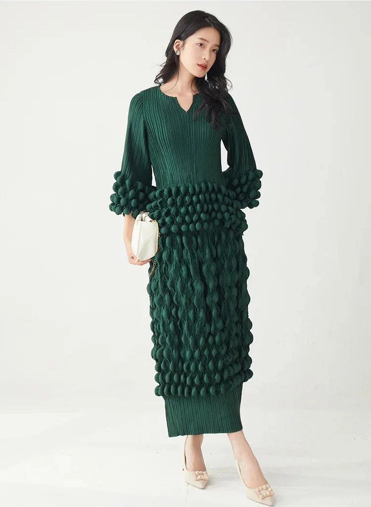 Couture Bubble Plisse Outfit - Midi Skirt & Top Set