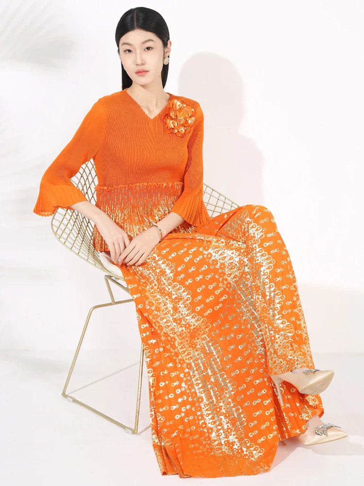 Pleated Palazzo Pant Suit Set - Elegant Wear