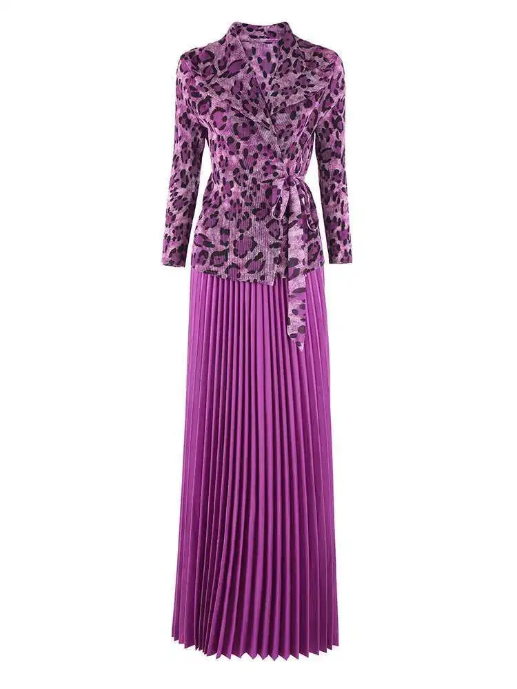 Leopard Pleated Skirt & Wrap Blouse