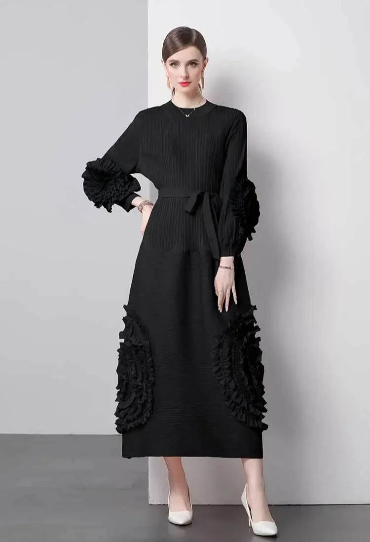 Chic Japanese Plissé Midi Dress
