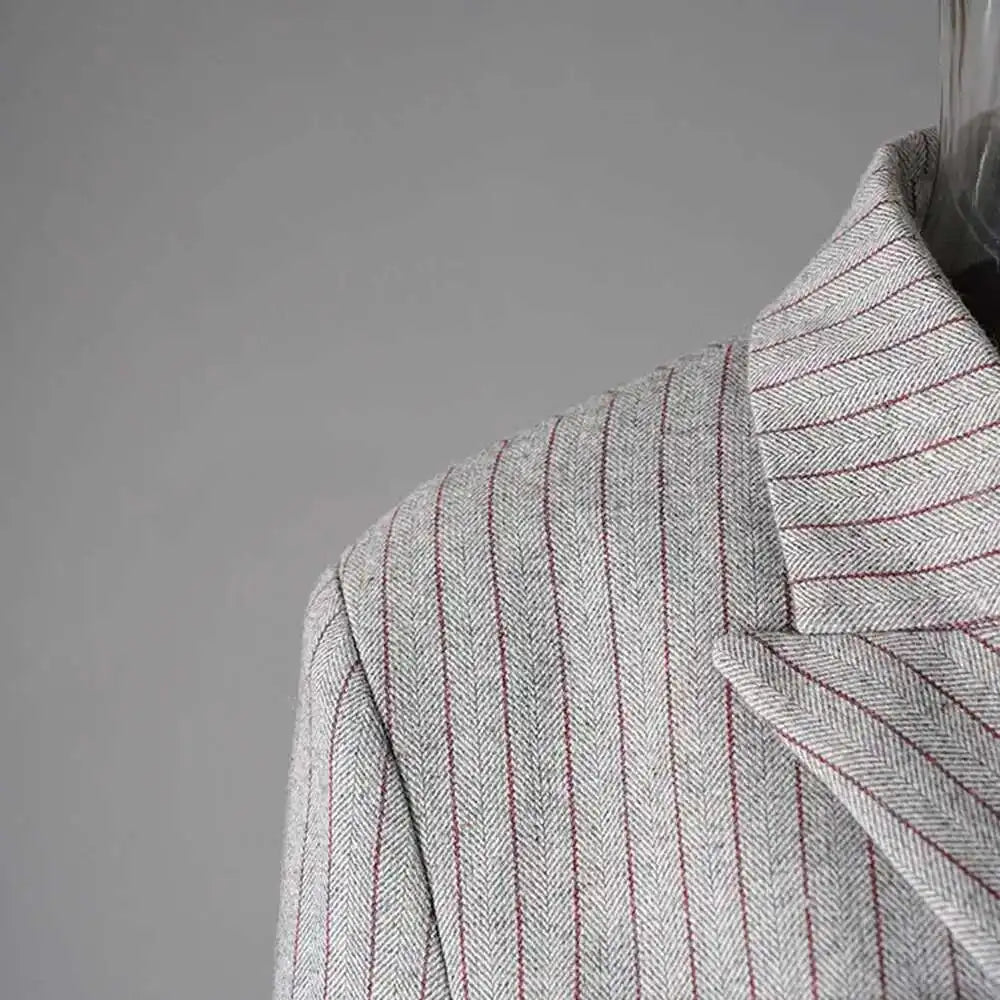 Luxury Pinstripe Asymmetric Blazer