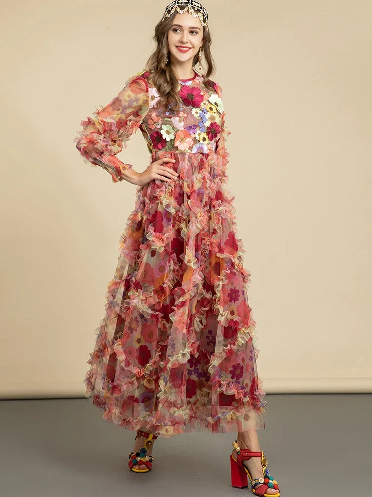 Floral Ruffle Midi Dress | Romantic Gown