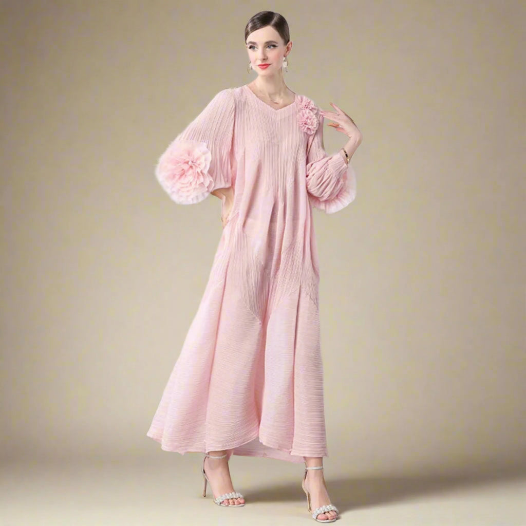 Elegant Plissé 3D Ruffle Dress
