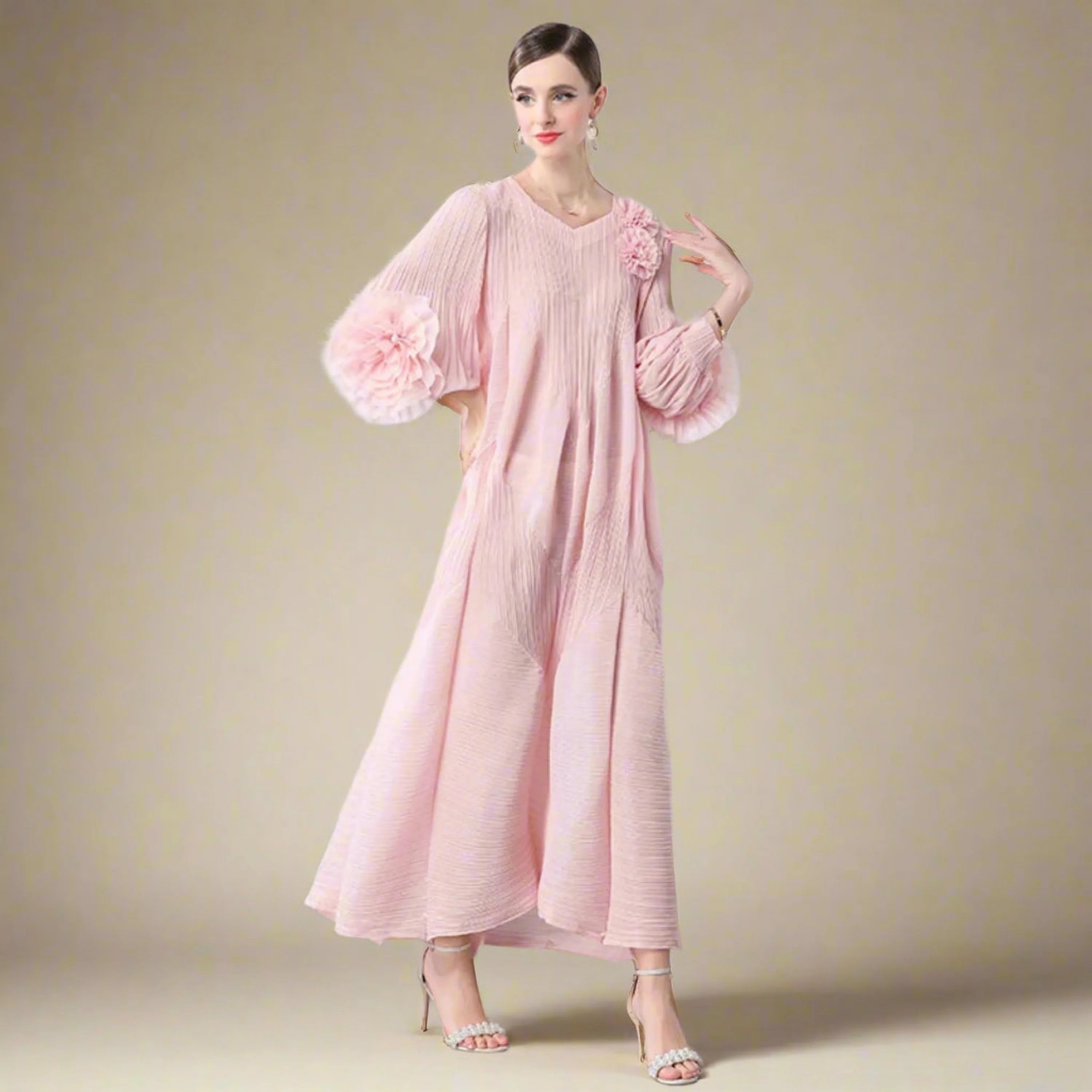 Elegant Plissé 3D Ruffle Dress