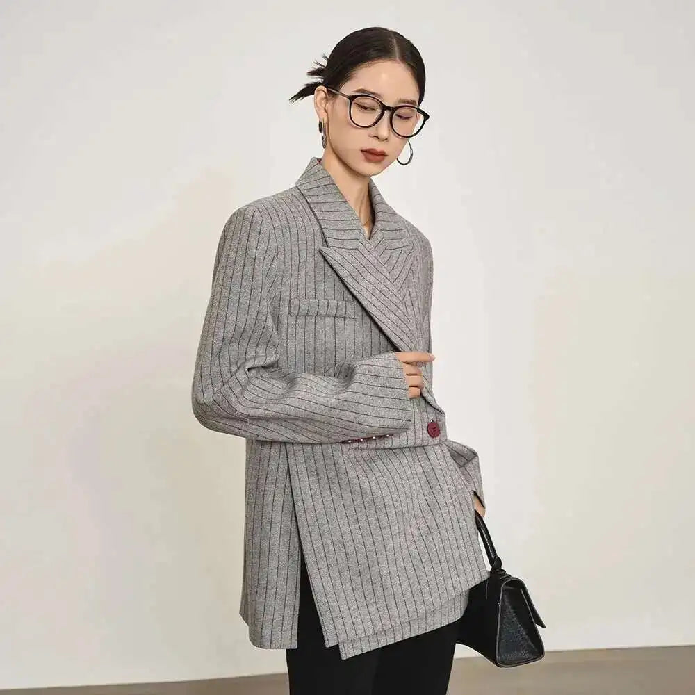 Luxury Pinstripe Asymmetric Blazer