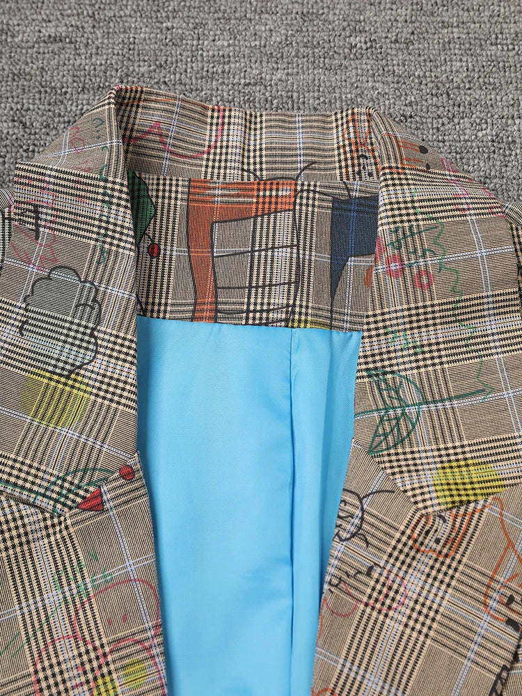 Oversized Modern Plaid Art Blazer